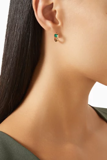Floating Emerald Single Huggie in 14kt Gold