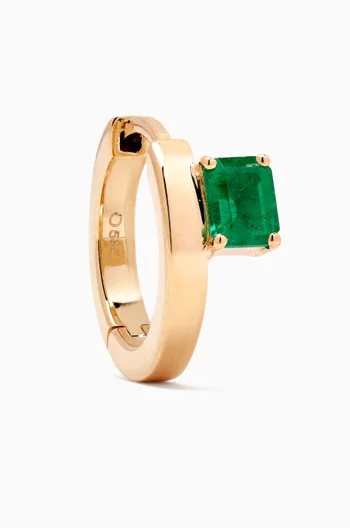 Floating Emerald Single Huggie in 14kt Gold