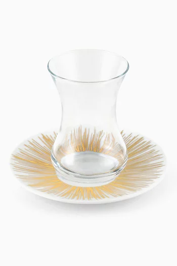 x Razan Alazzouni Golden Stripes Tamrah Istikanah & Saucer, Set of 2