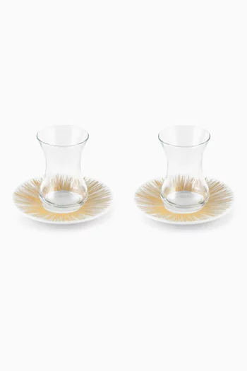 x Razan Alazzouni Golden Stripes Tamrah Istikanah & Saucer, Set of 2