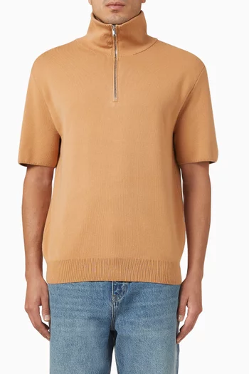 Zip Polo T-shirt in Cotton-cashmere