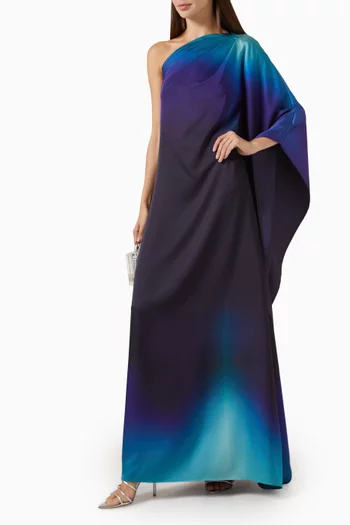 Watercolour Asymmetric Maxi Dress in Recycled Satin