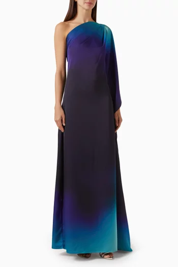 Watercolour Asymmetric Maxi Dress in Recycled Satin