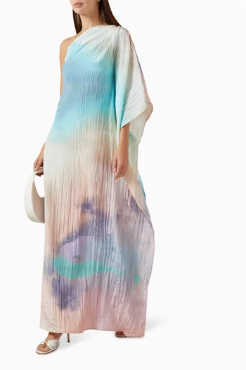 Watercolour Asymmetric Maxi Dress in Recycled Satin