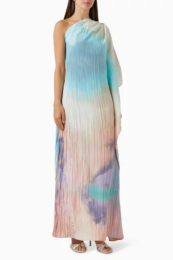 Watercolour Asymmetric Maxi Dress in Recycled Satin