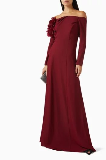 Off-shoulder Floral Applique Gown