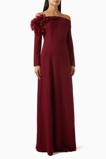 Off-shoulder Floral Applique Gown
