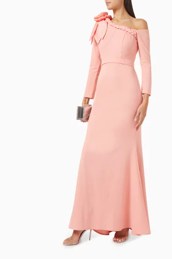 One-shoulder Dress in Stretch-crepe & Taffeta