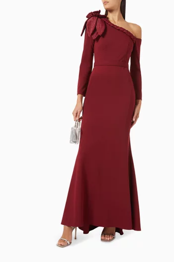 One-shoulder Dress in Stretch-crepe & Taffeta