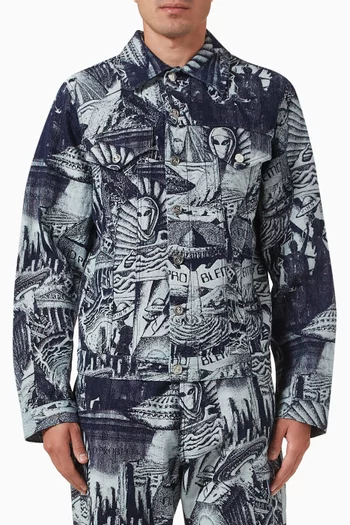 Apocalypse Jacquard Trucker Jacket in Denim
