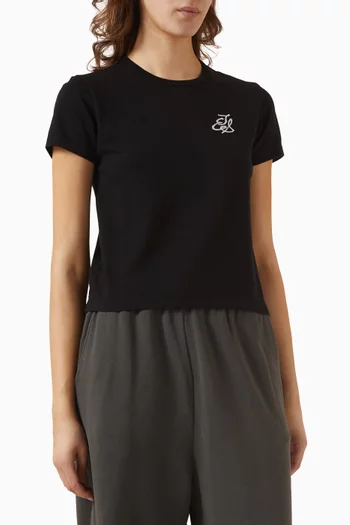 Logo Cropped T-shirt in Cotton-cashmere