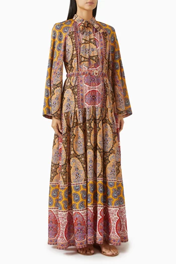 Pietro Wide-sleeve Maxi Dress in Cotton Blend