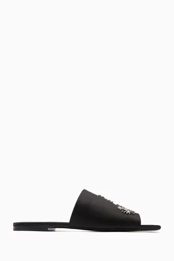 Embellished Slide Sandals in Satin