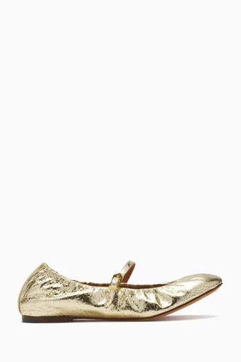 Mary Jane Ballet Flats in Metallic Leather