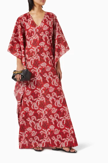 Floral-print Kaftan in Cotton Voile
