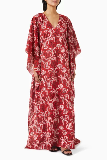 Floral-print Kaftan in Cotton Voile