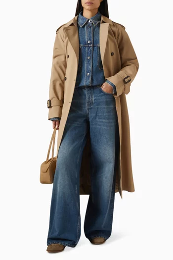 Belted Trench Coat in Stretch-cotton