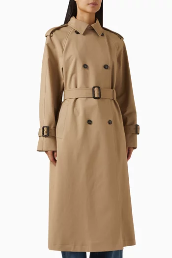 Belted Trench Coat in Stretch-cotton