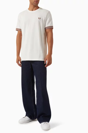 Striped Cuff T-shirt in Cotton Piqué