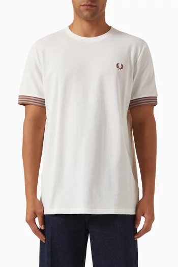 Striped Cuff T-shirt in Cotton Piqué