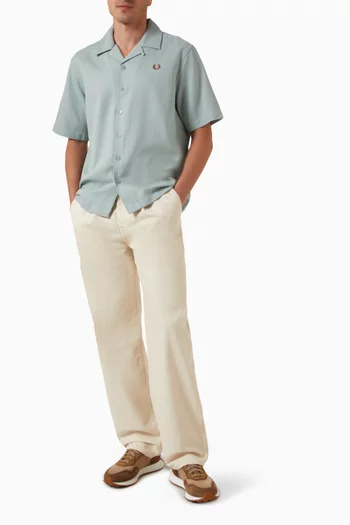 Piqué Texture Revere Collar Shirt in Cotton