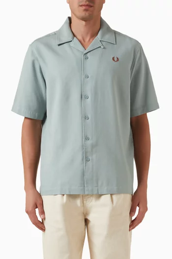 Piqué Texture Revere Collar Shirt in Cotton