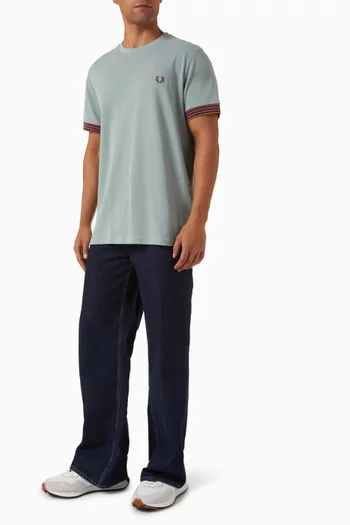 Striped Cuff T-shirt in Cotton Piqué