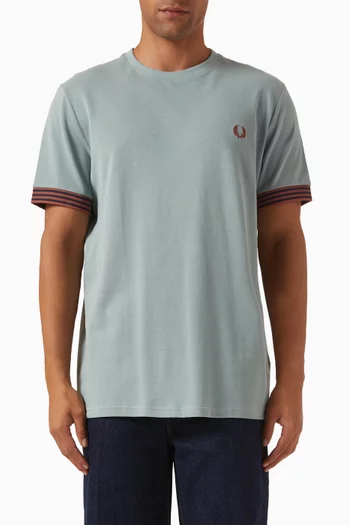 Striped Cuff T-shirt in Cotton Piqué