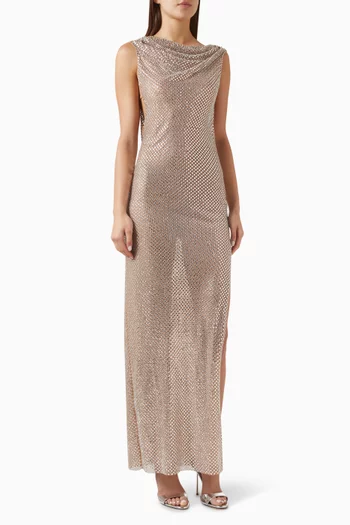 Rhinestone Drape Fishnet Maxi Dress