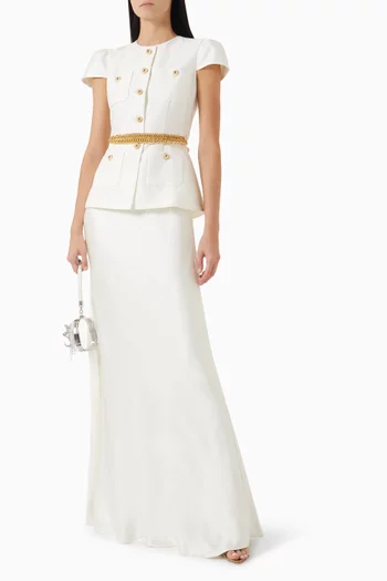 Chain-belt Maxi Dress in Taffeta & Satin