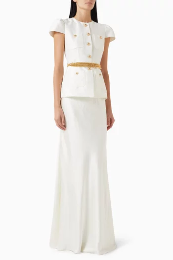 Chain-belt Maxi Dress in Taffeta & Satin