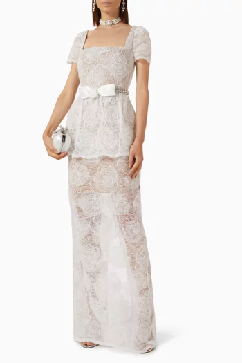 Peplum Maxi Dress in Tulle Lace