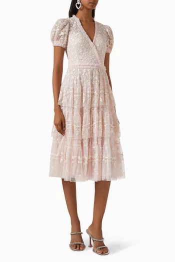 Layered Midaxi Gown in Lace-tulle