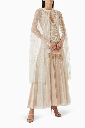 Sequin Cascade Midaxi Open Cape in Tulle
