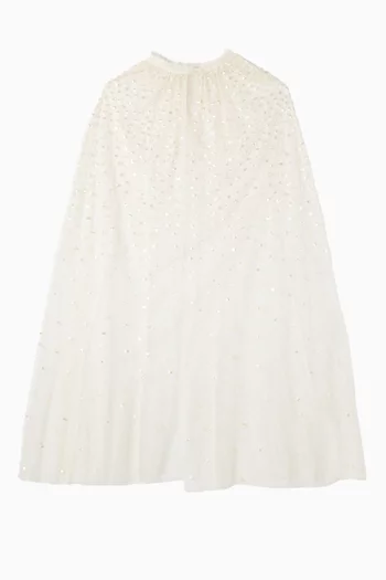 Sequin Cascade Midaxi Open Cape in Tulle