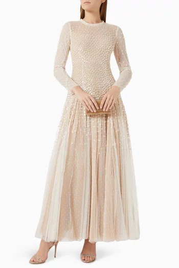 Sequin Cascade Round-neck Gown in Tulle