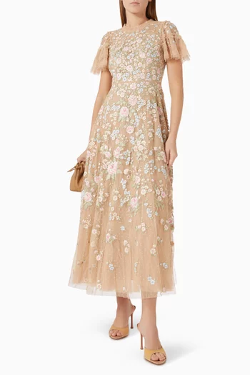 Antoinettes Floral Round-neck Gown in Tulle