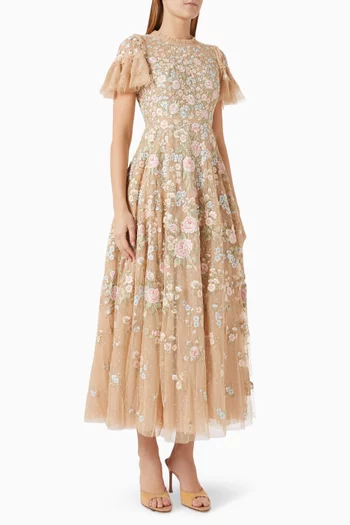 Antoinettes Floral Round-neck Gown in Tulle