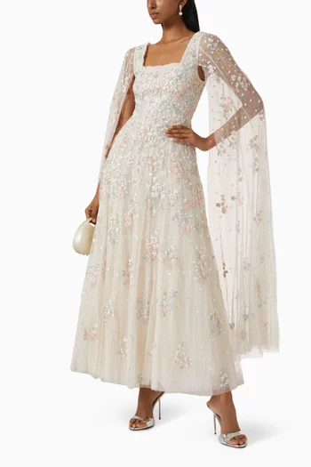 Versailles Ditsy Cape Sleeve Gown in Tulle