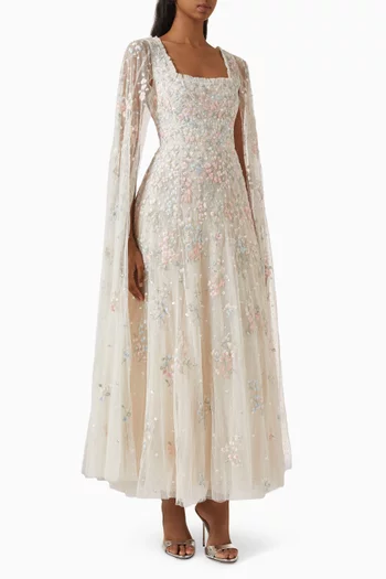 Versailles Ditsy Cape Sleeve Gown in Tulle