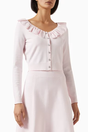 Pointelle Trim Knit Cardigan in Viscose Blend