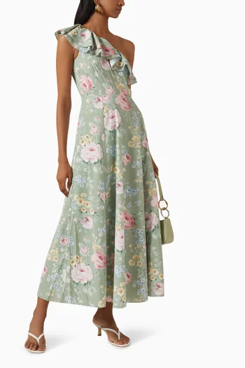 Pompadour Garden One-Shoulder Ankle Gown