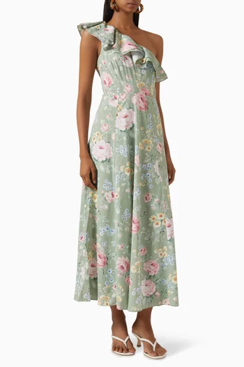 Pompadour Garden One-Shoulder Ankle Gown