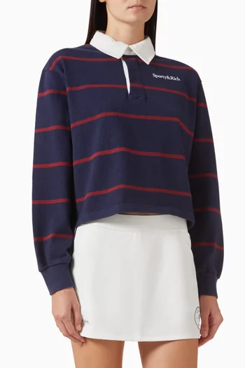 تي شيرت بولو رغبي مطرز بشعار الماركة بخط سيريف قطن