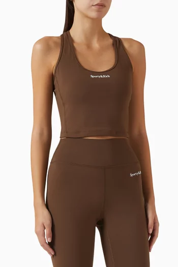 Serif Logo Sports Cropped Tank Top in Stretch Nylon