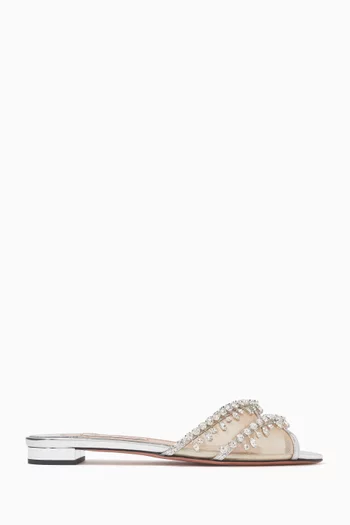 Temptation Crystal Slides in Mesh & Metallic Leather