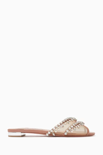 Temptation Crystal Slides in Leather & Mesh