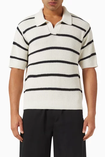 Striped Polo Sweater in Cotton & Silk