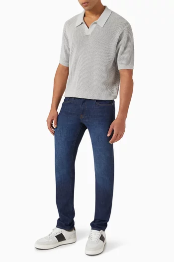 Open Weave Polo Sweater in Wool-blend