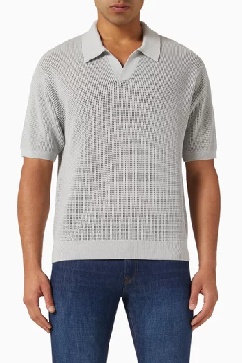 Open Weave Polo Sweater in Wool-blend
